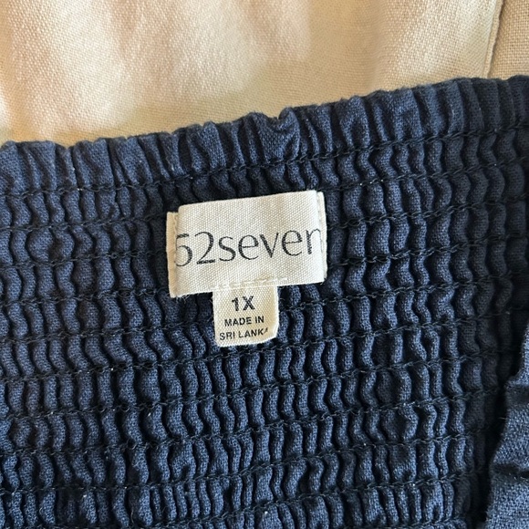 52seven Women's Sleeveless Color Block Tiered Linen Midi Dress SZ 1X Navy Tan - Picture 10 of 11